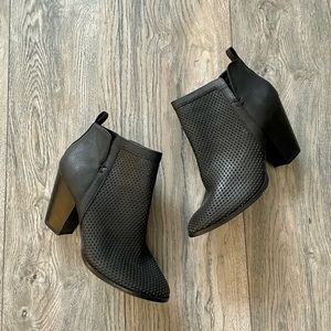 Restricted Black Perforated Leather Ankle Booties